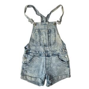 H&M Girl’s Waxed Denim Overall Shorts size 12-13y US, Blue , Front Pockets